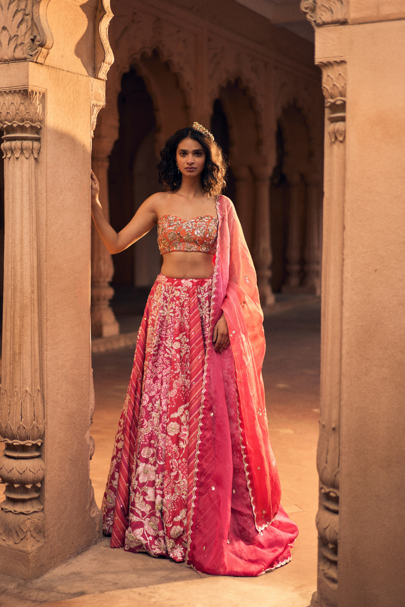 PH-2480 
Bustier
Lehenga 
Dupatta Set by Paulmi & Harsh for women in Singapore