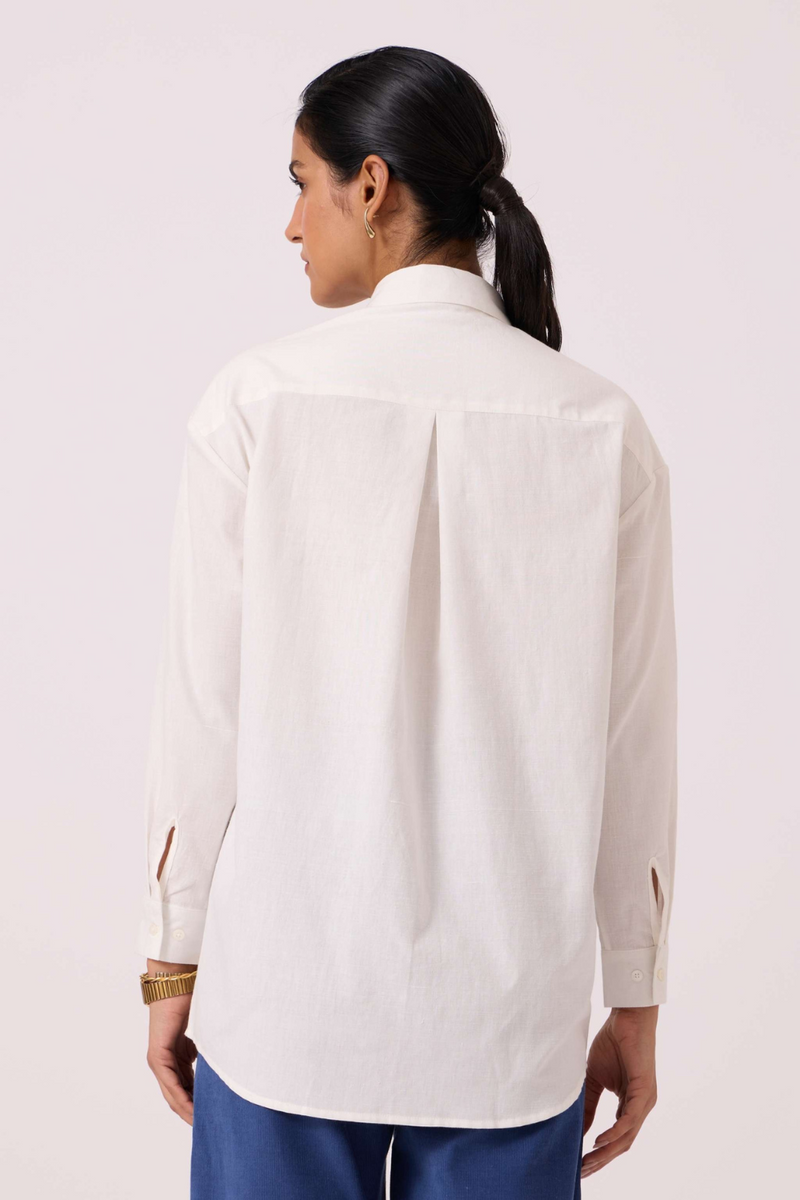 Kerouac Handwoven Embroidered Shirt cotton by The Summer House in white color for women in Singapore