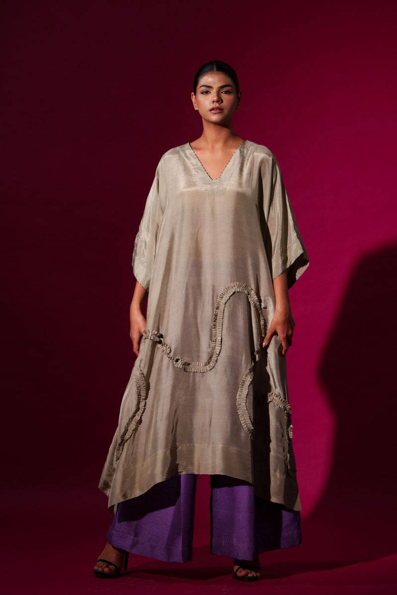 Flamingo Tunic-Grey upada silk kaftans and tunics by Stoique in grey for women in Singapore