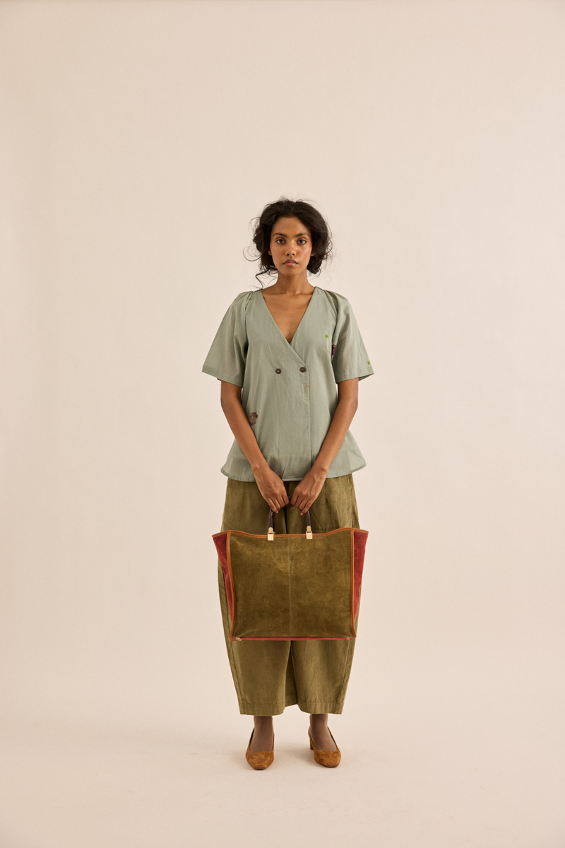 Sagebrush Top mul top/shirt by Khara Kapas in sage green for women in Singapore