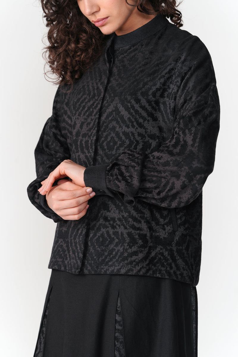 Jacquard Chenille Short Jacket jacket/overlay by Turn Black in black for women in Singapore