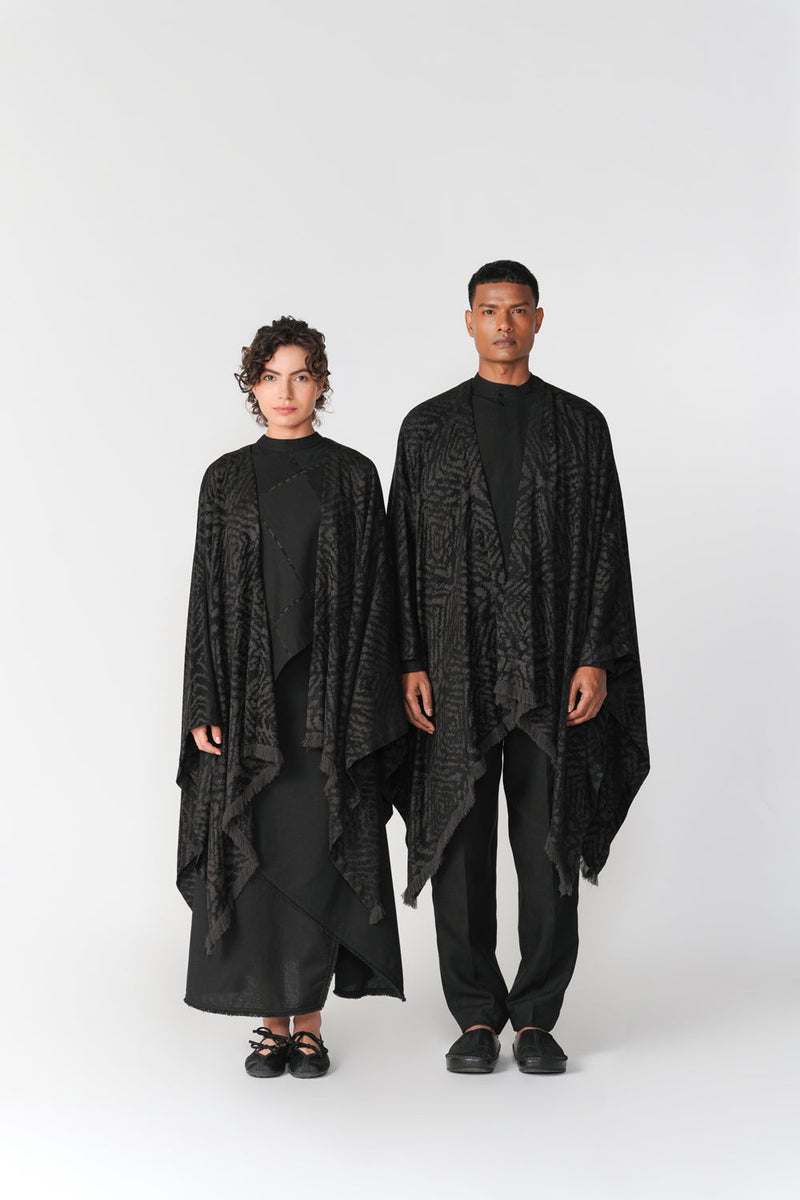 Jacquard Ruana Shawl scarve/stole by Turn Black in black for women in Singapore