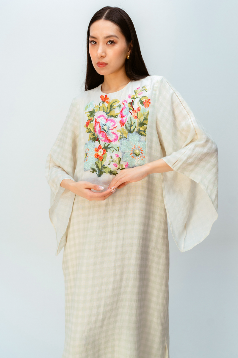 MISTED GARDEN DRESS linen dress by Ode to Odd in green for women in Singapore