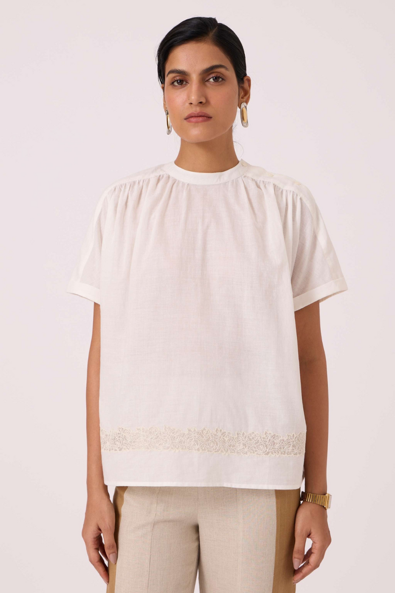 Garcia Handwoven Embroidered Top cotton by The Summer House in white color for women in Singapore