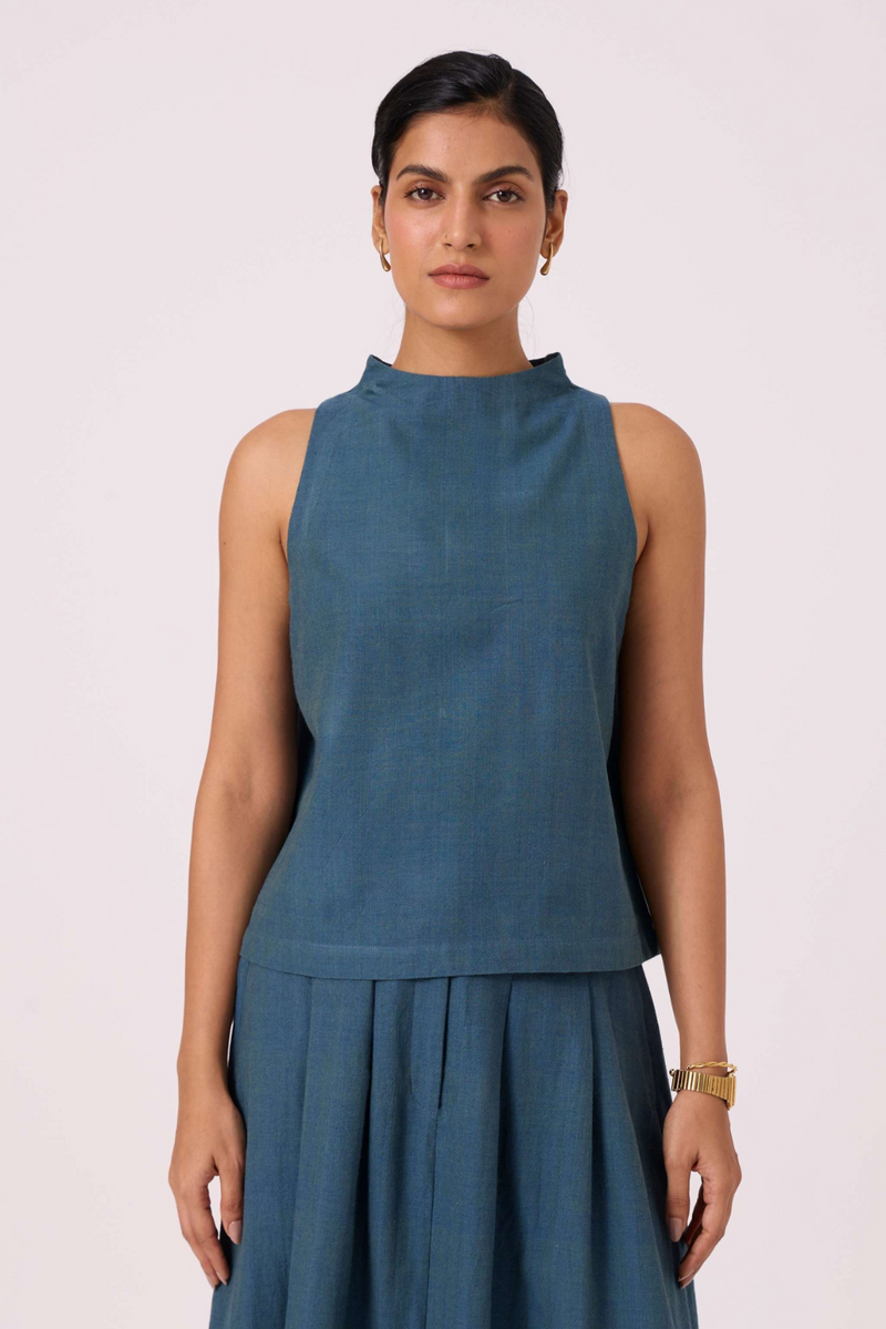 Ernest Blue Handwoven Cropped Top cotton by The Summer House in green color for women in Singapore