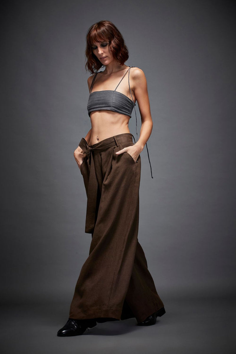 BREE TROUSERS IN BROWN linen by Chola in brown color for women in Singapore