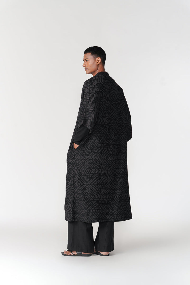 Jacquard Kimono Sleeve Overlay viscose cotton jacket/overlay by Turn Black in black for women in Singapore