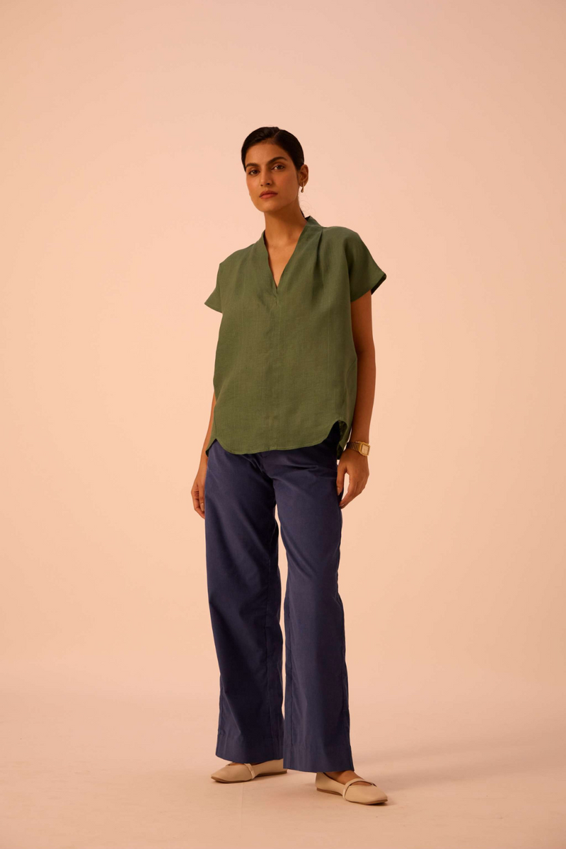 Orion Green Linen Top linen by The Summer House in green color for women in Singapore