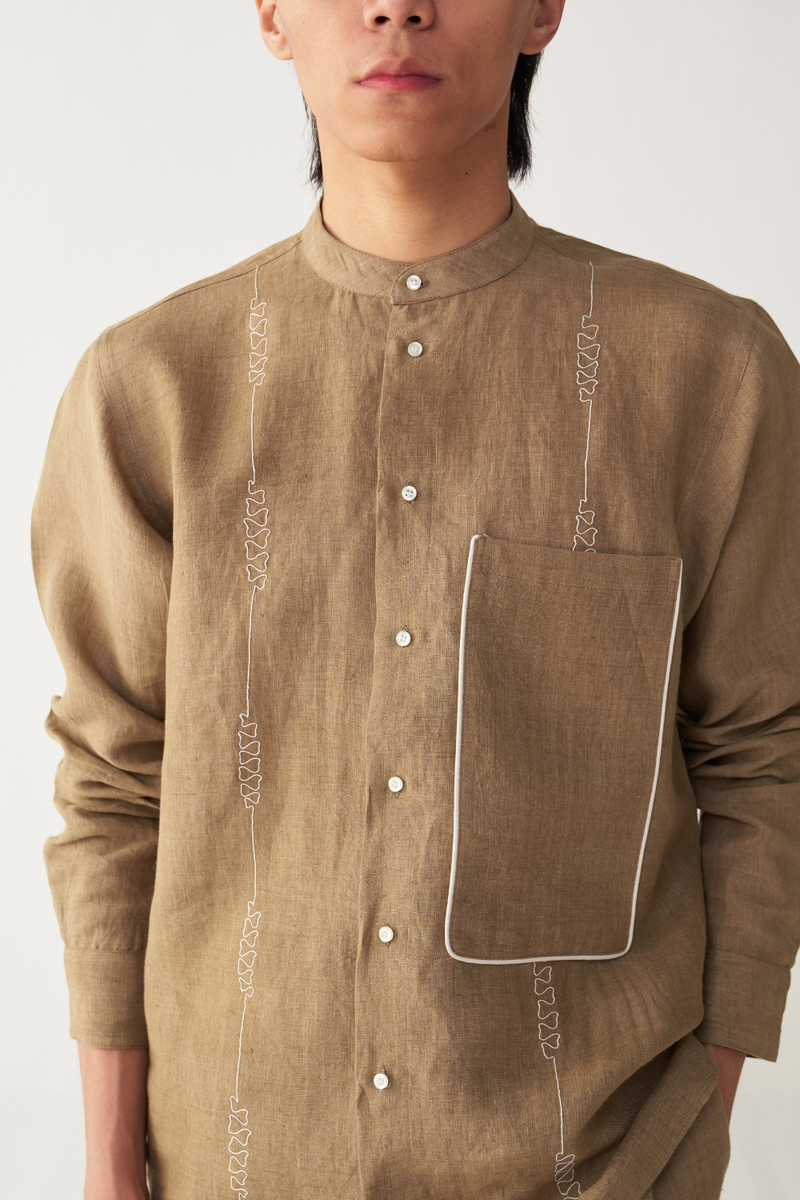ABSTRACT EMBROIDERY SHIRT linen by THREE Men for men in Singapore
