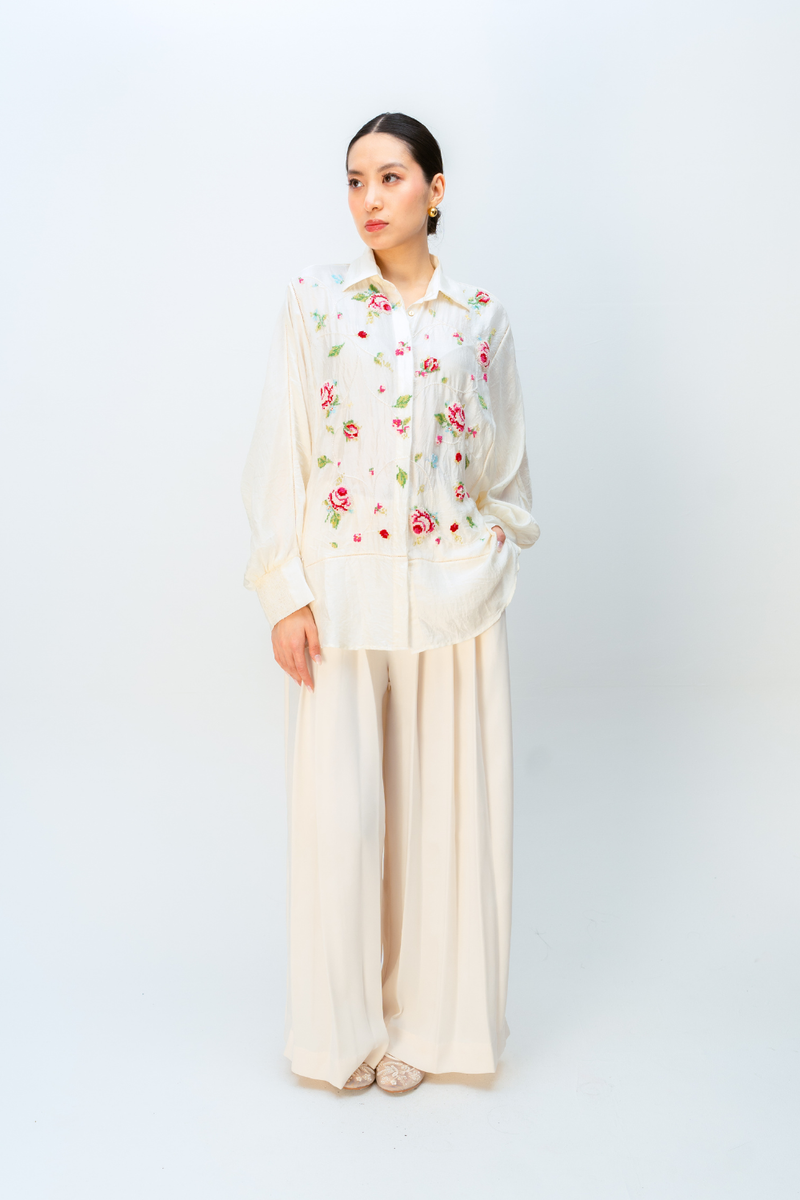 BLUSH MELLOW SHIRT silk top/shirt by Ode to Odd in off white for women in Singapore