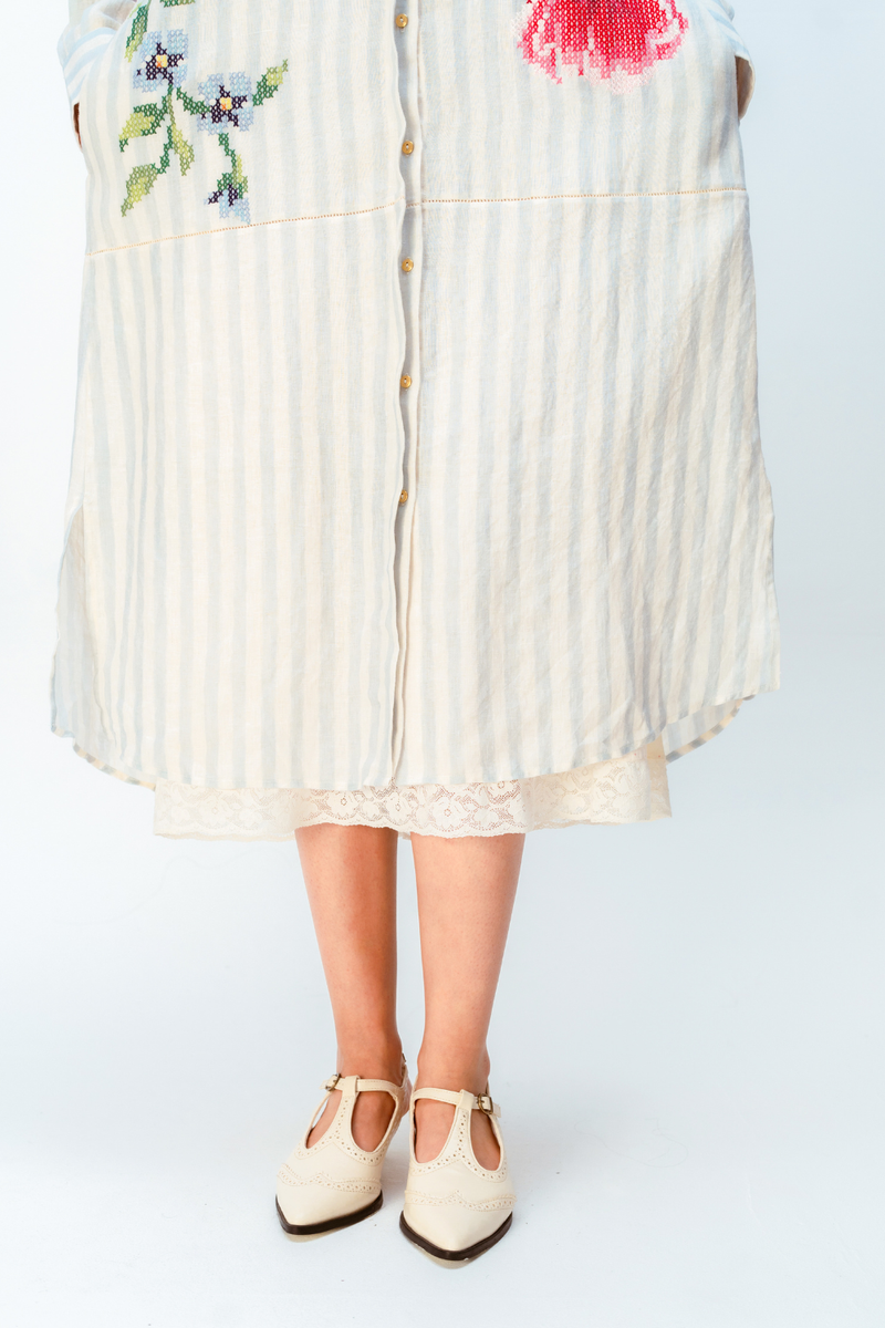 CLOUDED RIBBON DRESS linen dress by Ode to Odd in blue for women in Singapore