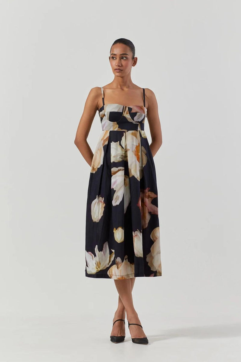 Viva Fiori Bralette Dress satin by Yam in black color for women in Singapore