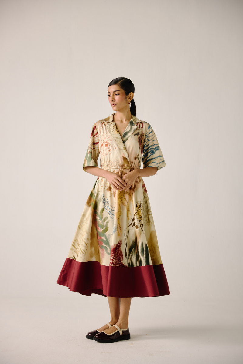 Print Blocked Dress - Abstract cotton by CORD for women in Singapore