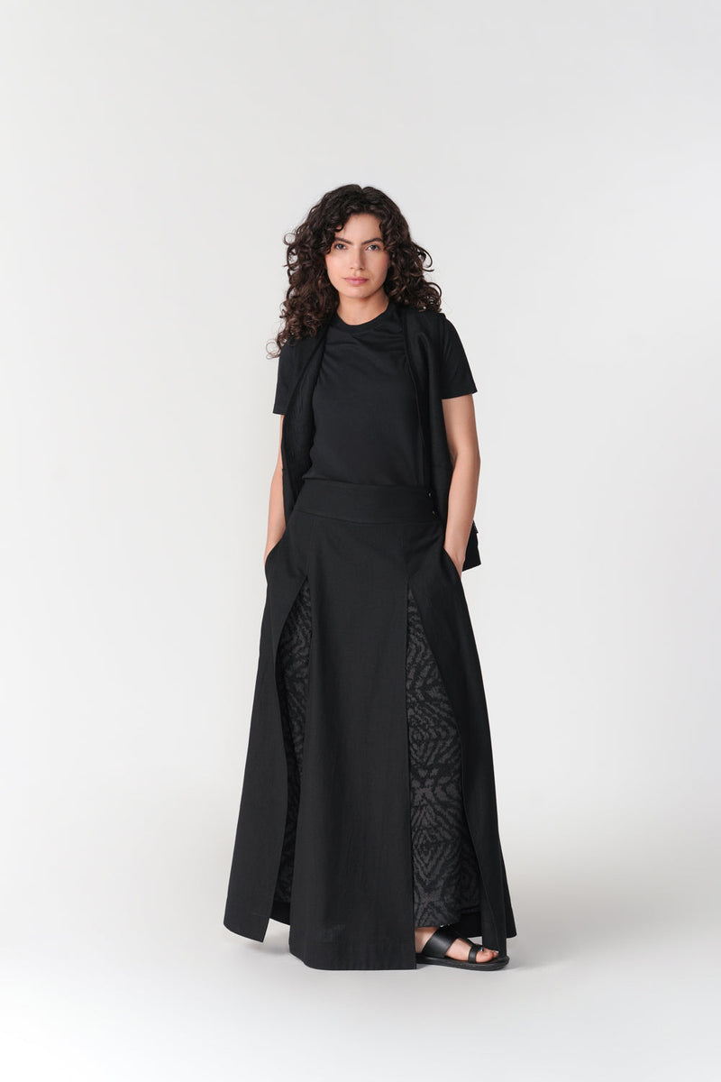 Chenille Layered Skirt Pants pant/trouser by Turn Black in black for women in Singapore