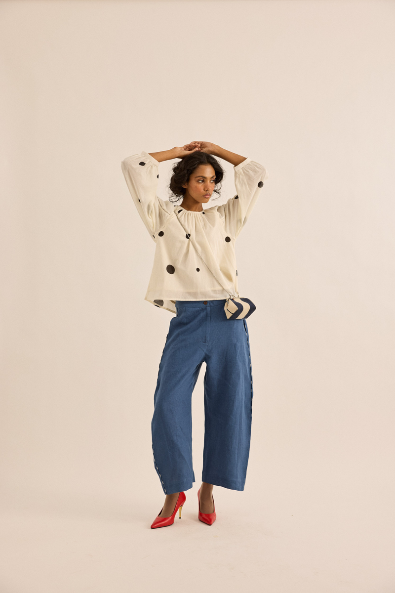 Snowdot Top mul top/shirt by Khara Kapas in ivory for women in Singapore