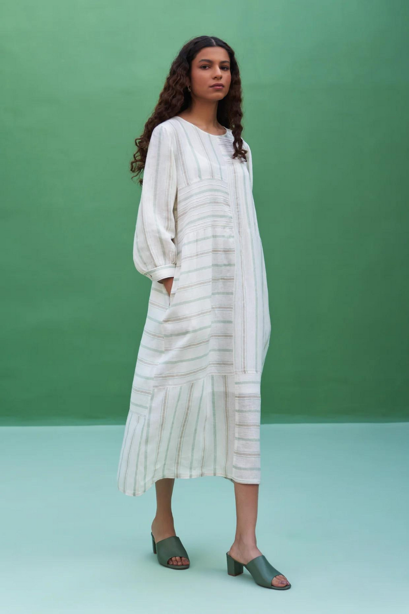 Kwan Striped Linen Dress
- Mint linen by Manan in mint color for women in Singapore