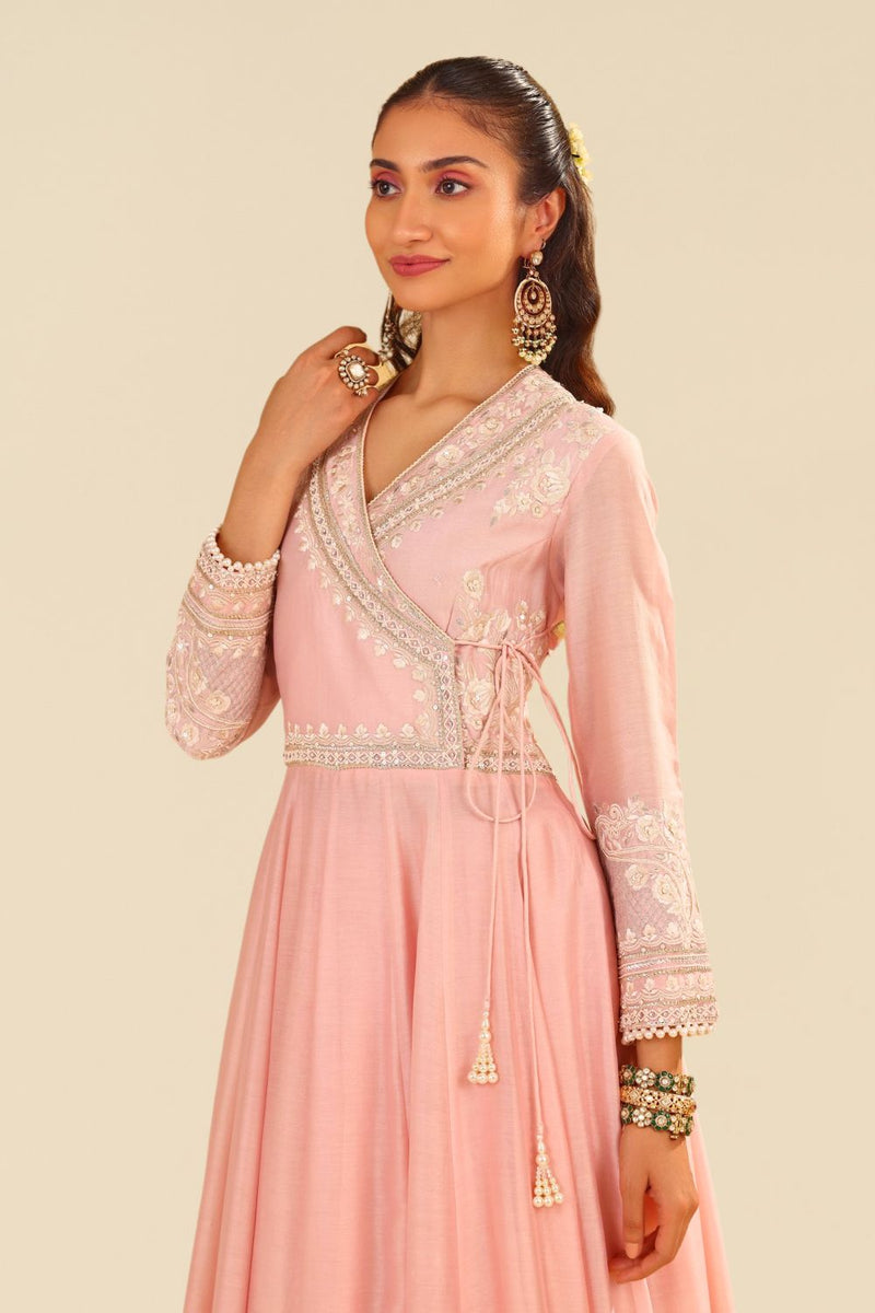 Ameena - Long Anarkali With Skirt And Dupatta-Blush Pink silk by SHEETAL BATRA in blush color for women in Singapore