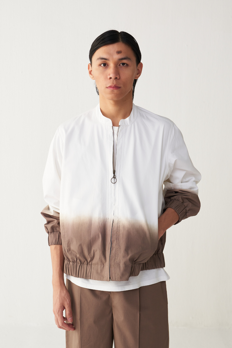 DIP DYE BOMBER JACKET poplin by THREE Men in white color for men in Singapore