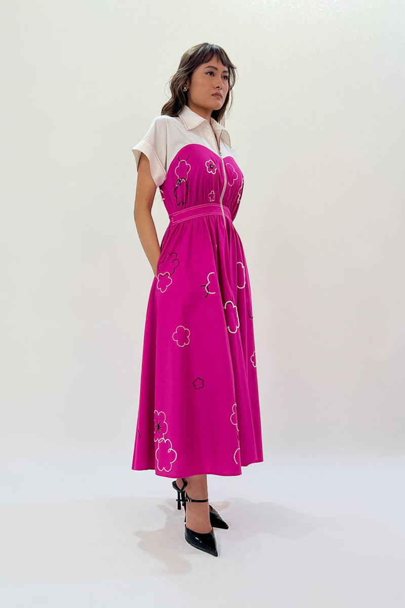 Ditsy Cup Zip Dress 100% cotton Buy Ditsy Cup Zip Dress from C&W | Dresses for Women by Leh Studios in pink color for women in Singapore