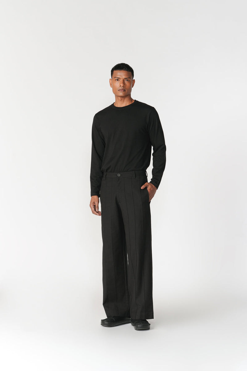 Straight Leg Pin-Tuck Pants pant/trouser by Turn Black in black for men in Singapore