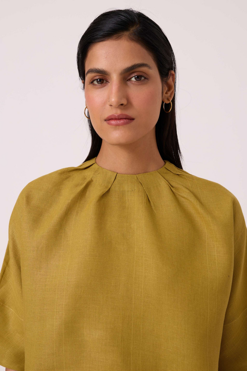 Bourne Olive Linen Top linen by The Summer House in olive color for women in Singapore