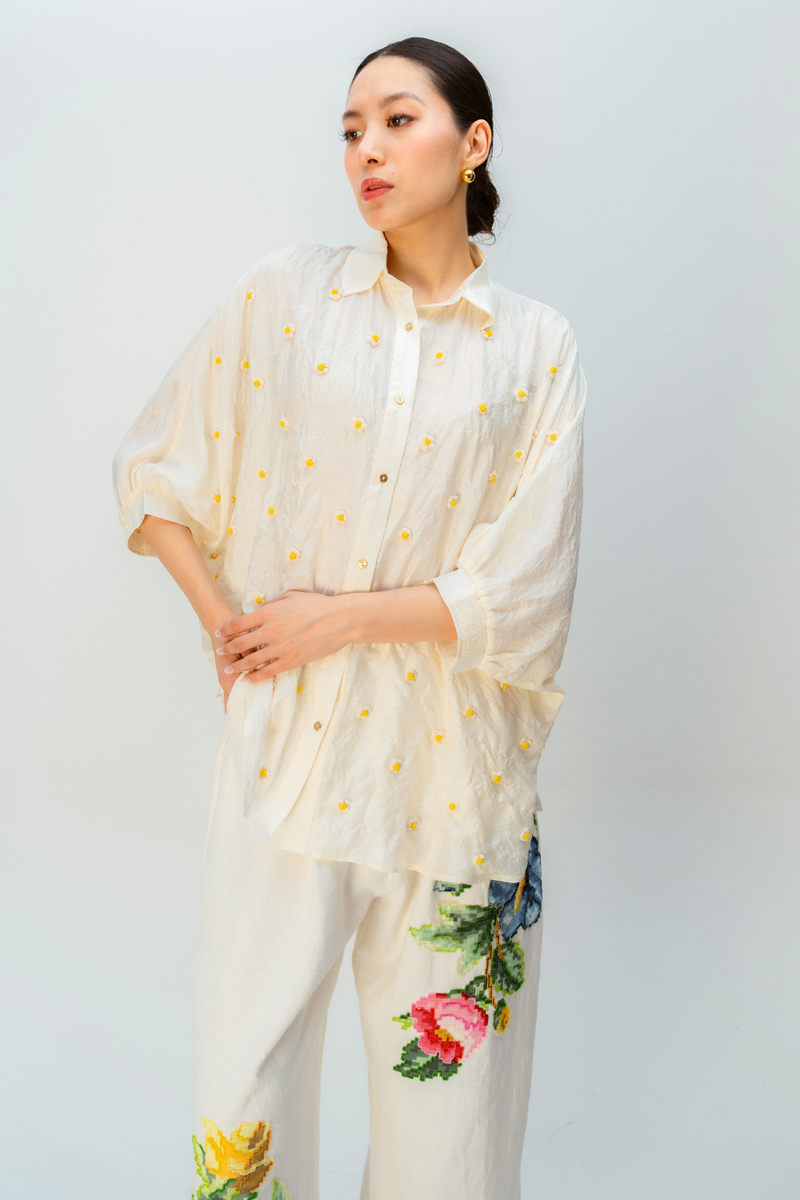 FIRST LIGHT SHIRT silk top/shirt by Ode to Odd in off white for women in Singapore
