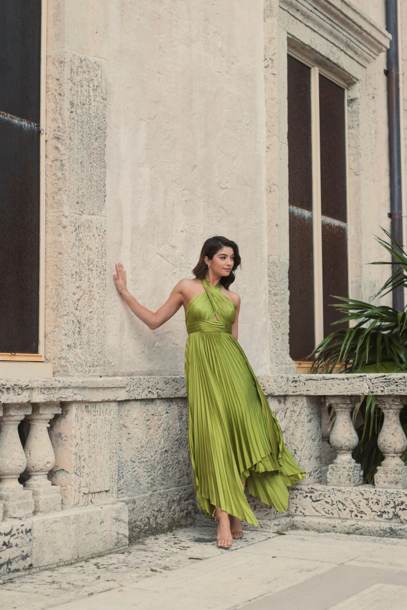 Asymmetrical Hem Gown-Apple Green by Mac Duggal in green color for women in Singapore