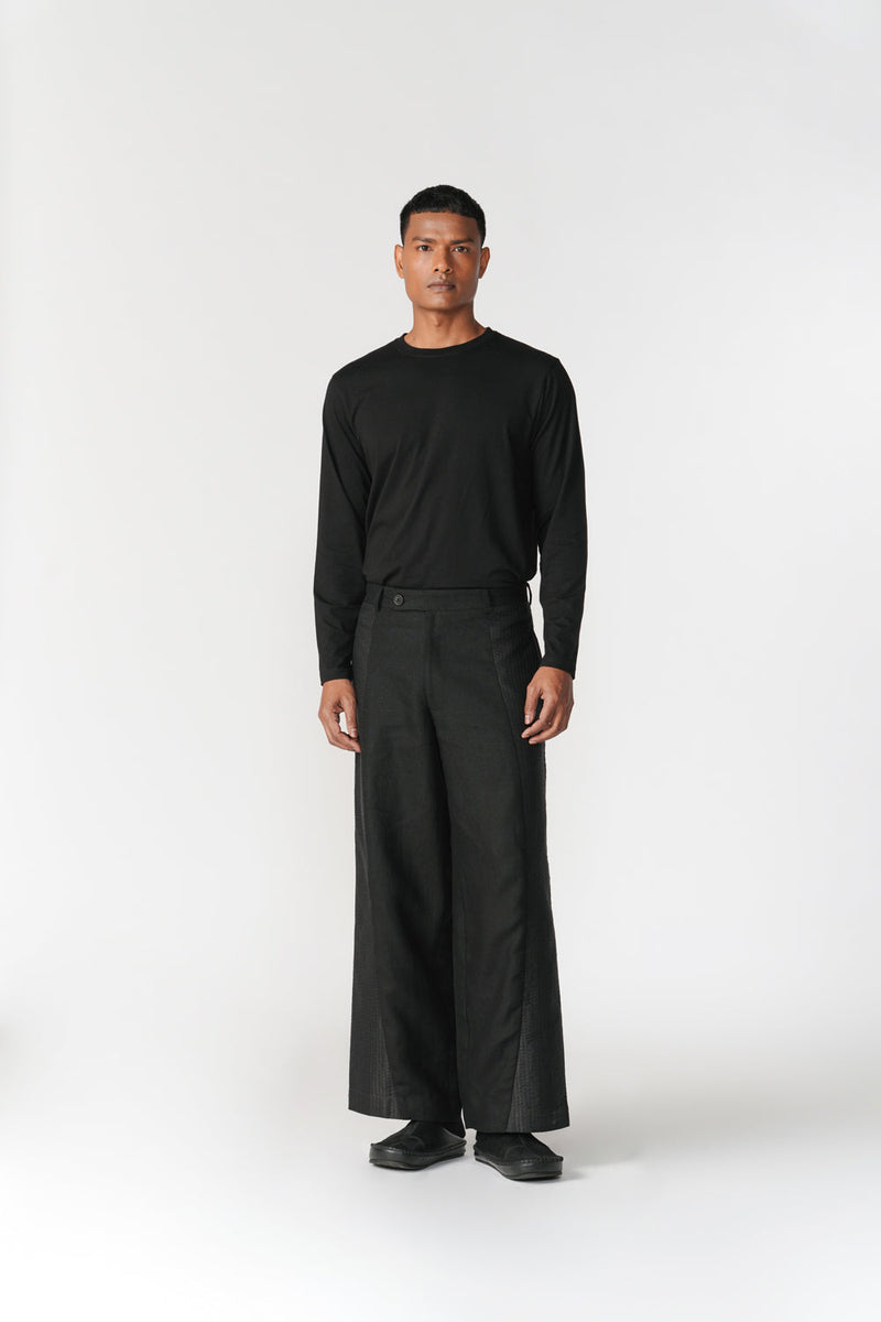 Wide-Leg Side Panel Pants pant/trouser by Turn Black in black for men in Singapore