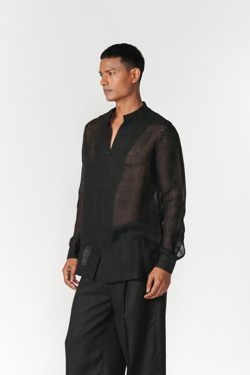 Relaxed Linen Gauze Shirt top/shirt by Turn Black in black for men in Singapore