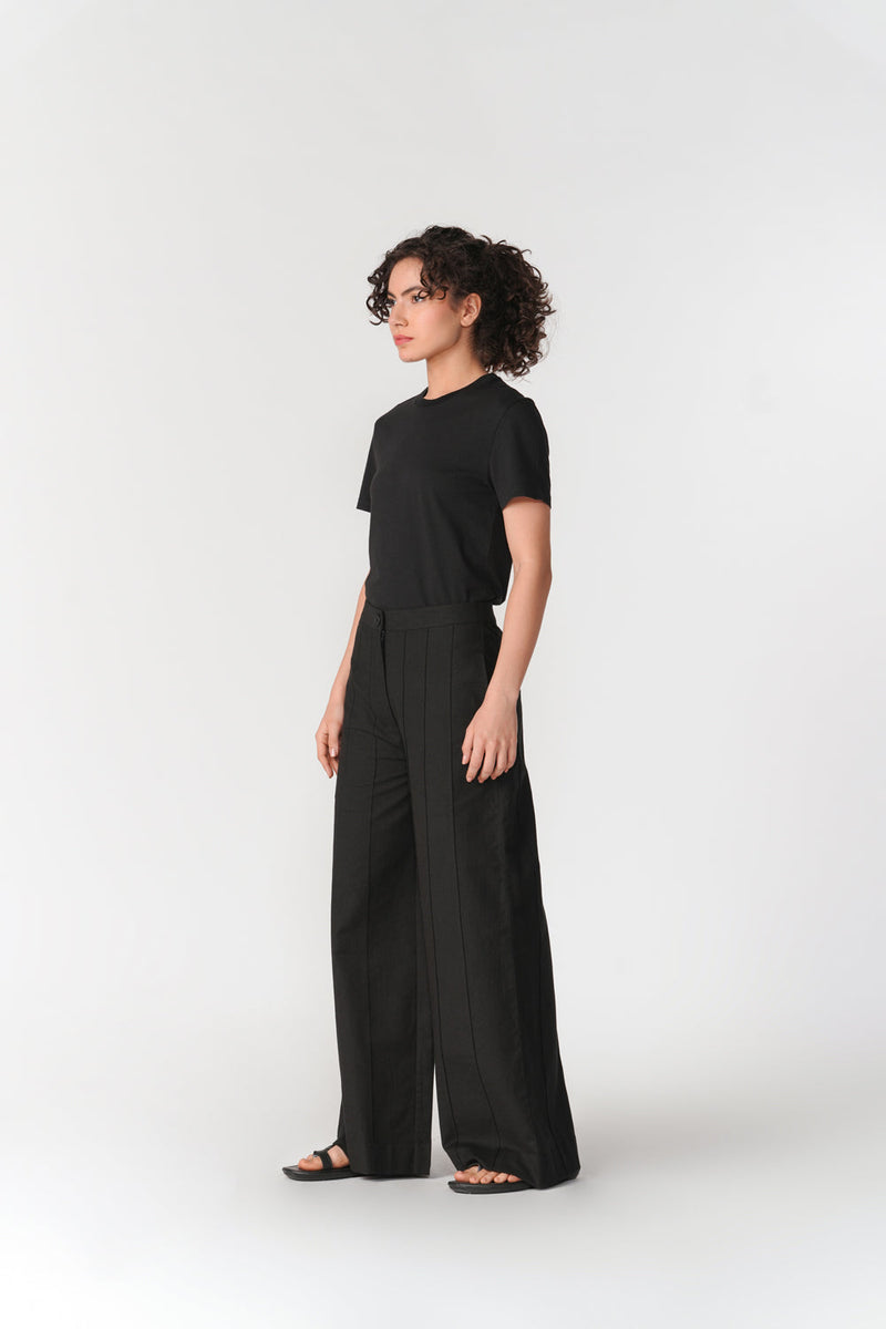 Wide Leg Pin-Tuck Pants pant/trouser by Turn Black in black for women in Singapore