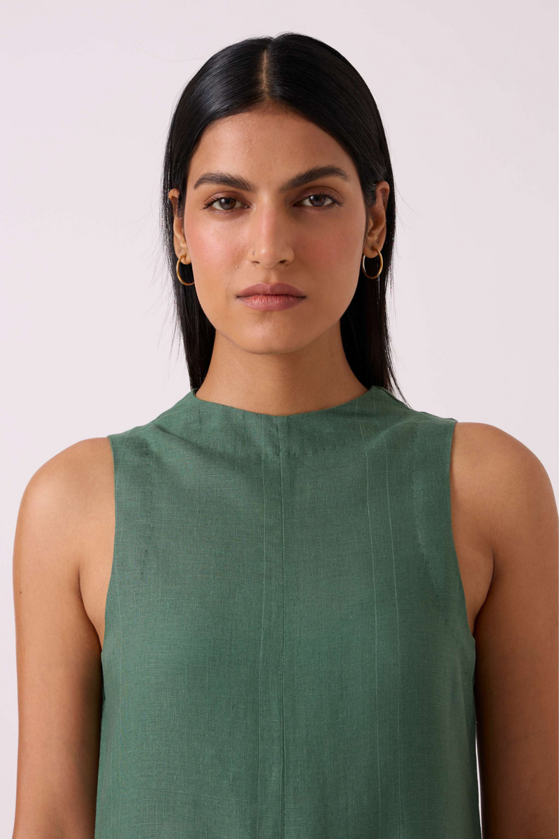 Pierre Green Linen Dress linen by The Summer House for women in Singapore