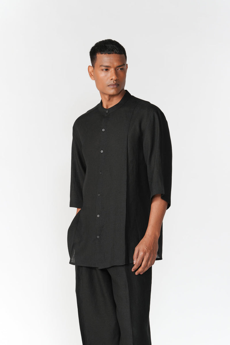 Double Pleat Shirt top/shirt by Turn Black in black for men in Singapore