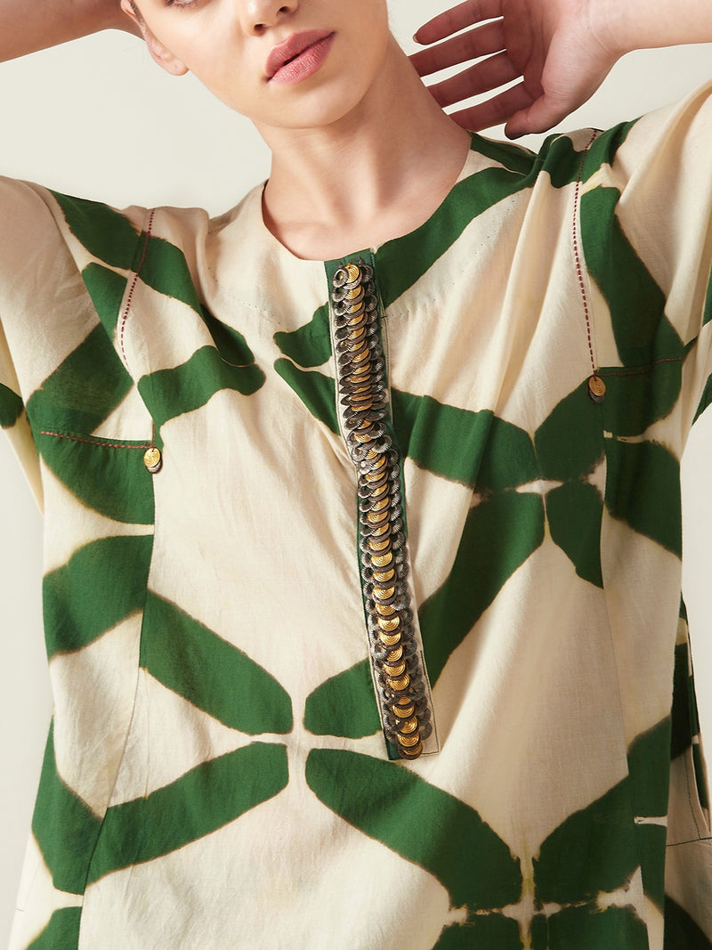 Green Clamp Dye Embroidered Co ord set cotton Light Kurta Sets by Aavidi for women in Singapore