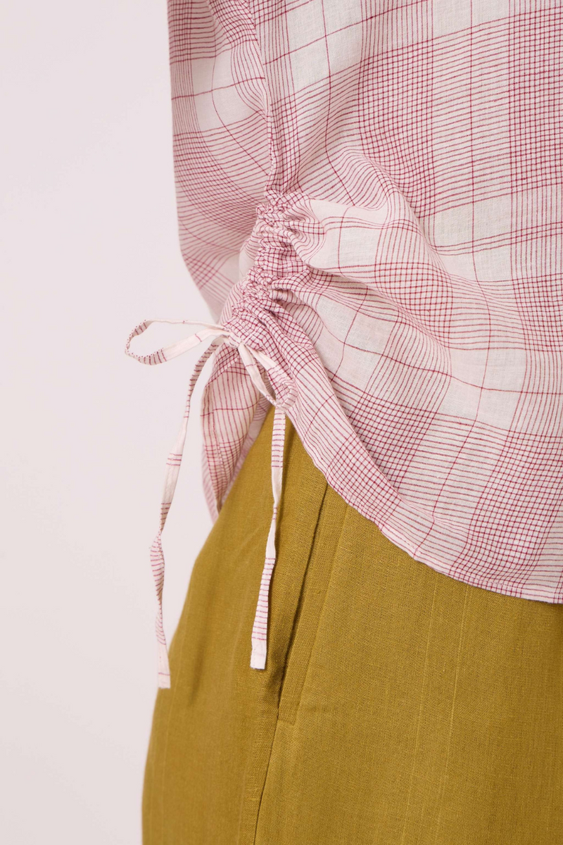 Ursula Checkered Handwoven Top cotton by The Summer House in red color for women in Singapore