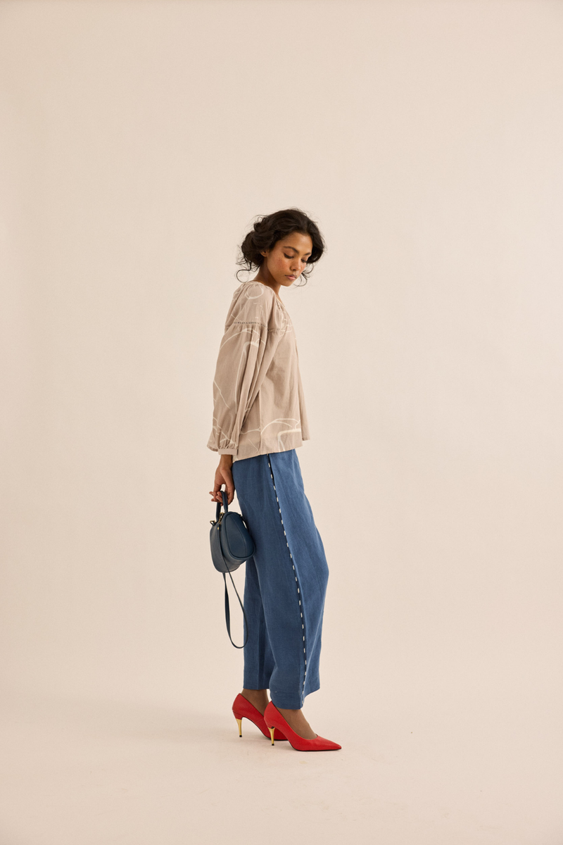 Dust Rose Top mul top/shirt by Khara Kapas in taupe for women in Singapore