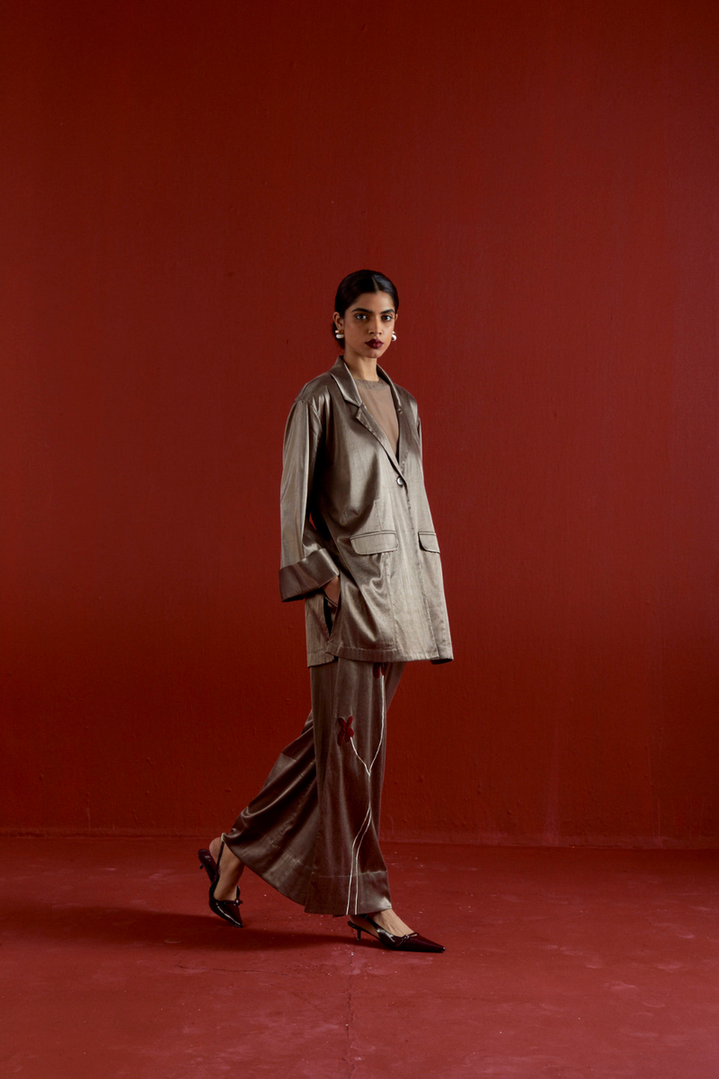 WIDE SLEEVE JACKET CO-ORD-CEDAR satin by THREE for women in Singapore