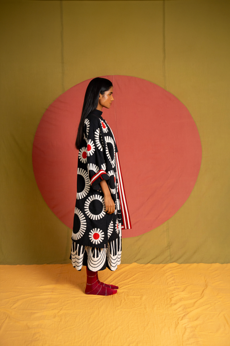 Naseem Moma Jacket-Black, white and Red kora cotton jacket/overlay by Ka-Sha in red for women in Singapore
