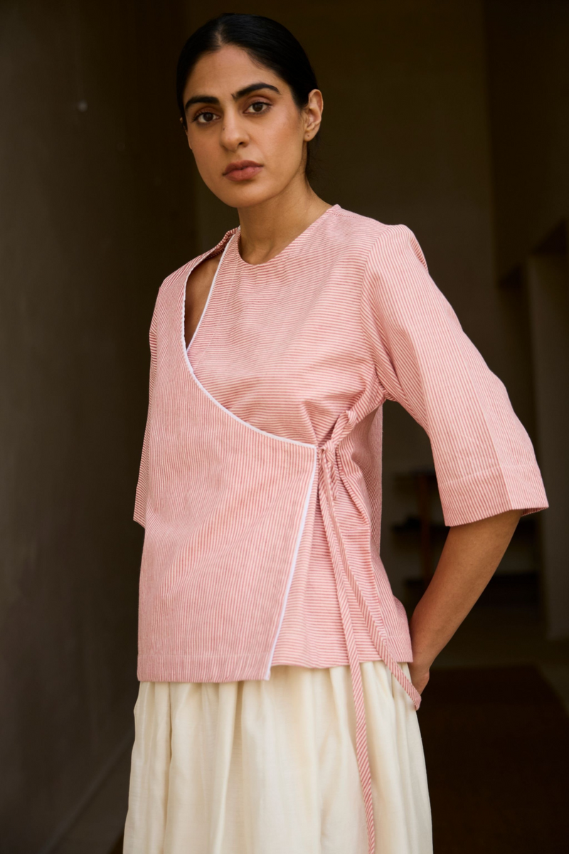 Cinta Handwoven Red Striped Tie Top cotton by The Summer House in red color for women in Singapore