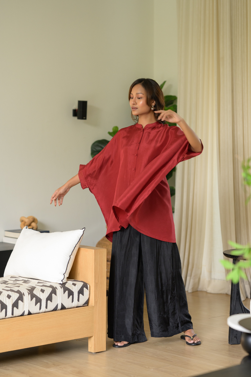 Ruby Kaftan Top silk top/shirt by Zanzibar Living in ruby red for women in Singapore