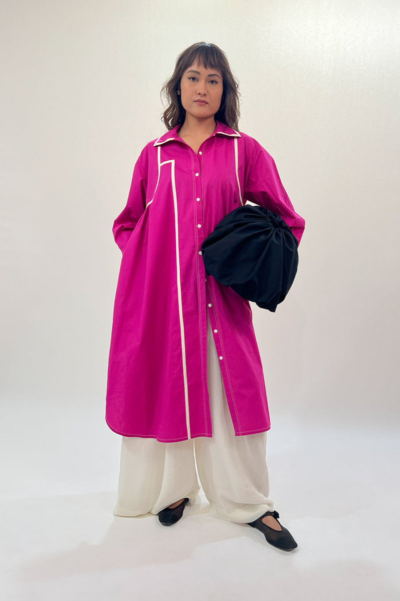Line shirt dress-Fuchsia 100% cotton Buy Line shirt dress-Fuchsia from C&W | Dresses for Women by Leh Studios for women in Singapore