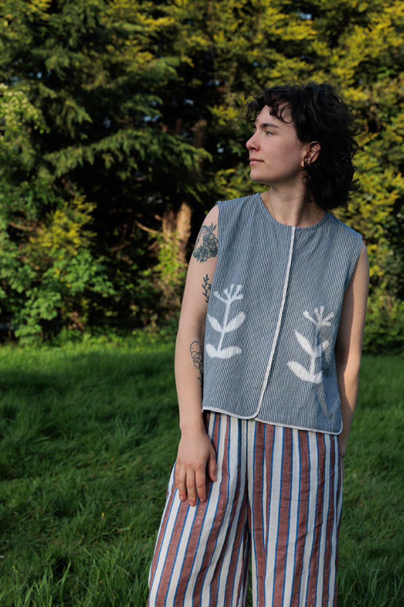 Classic Vest-AppliquŽ handwoven cotton top/shirt by World of Crow in multicolor for women in Singapore