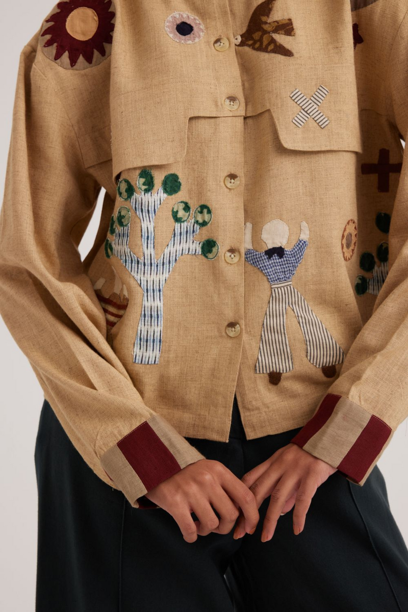 Bert Shirt-Folk Applique linen by CORD for women in Singapore