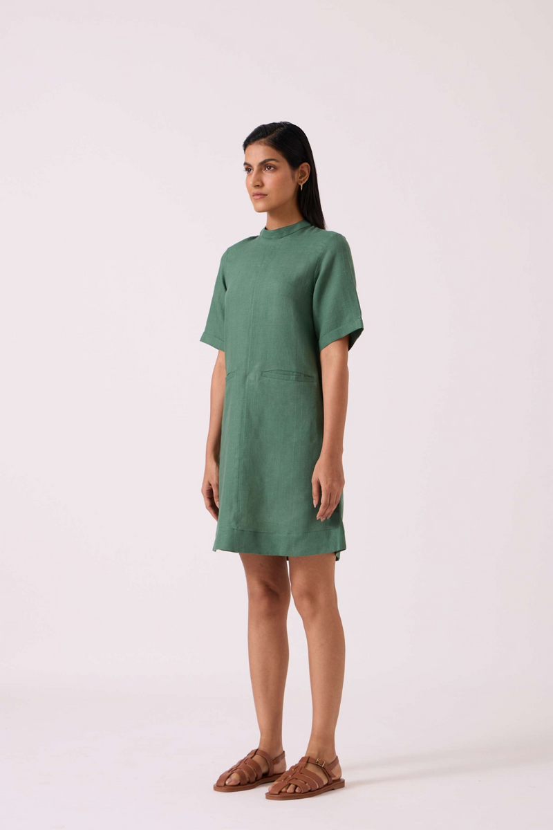 Tula Green Linen Shift Dress linen by The Summer House in green color for women in Singapore