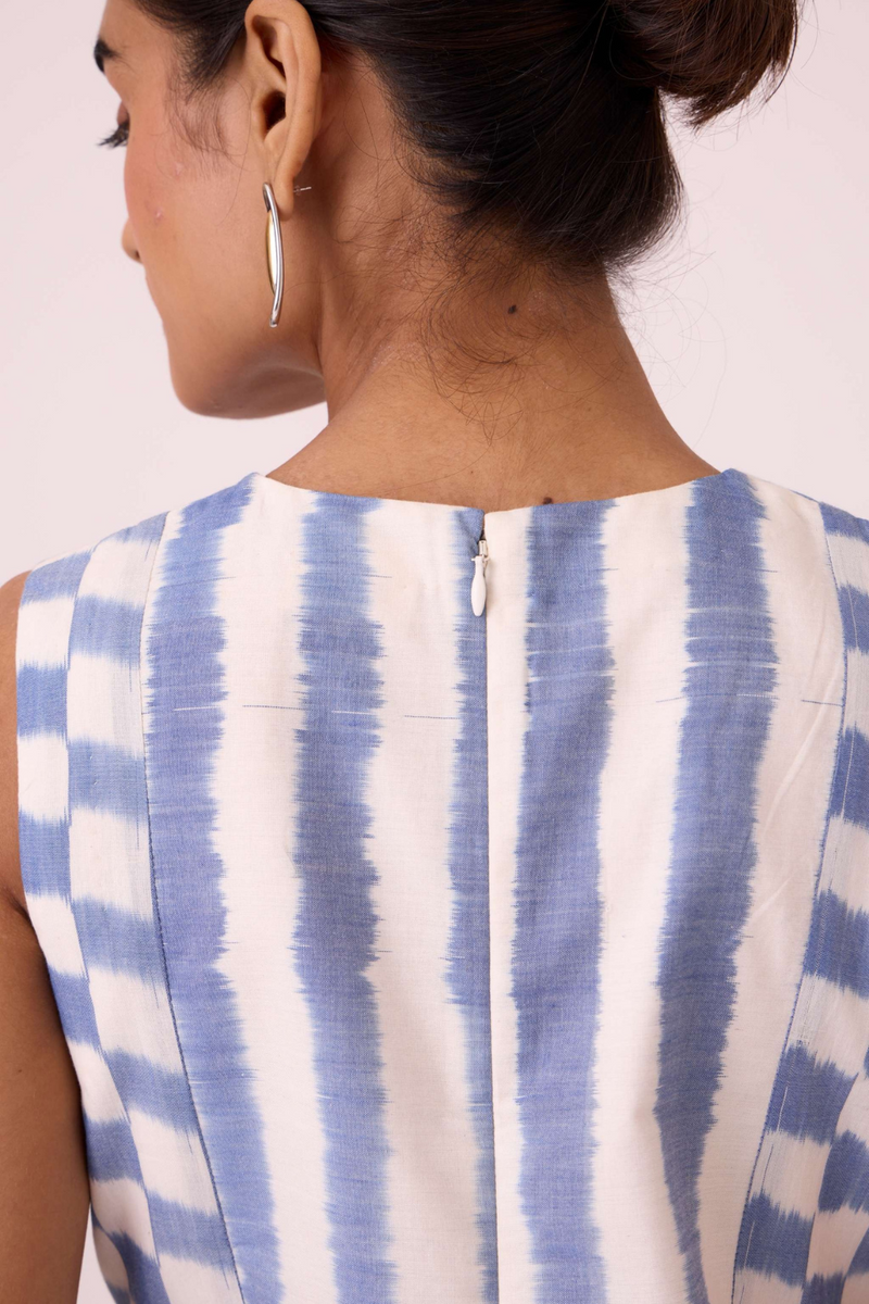 Myshkin Blue Striped Ikat Dress cotton by The Summer House in blue color for women in Singapore