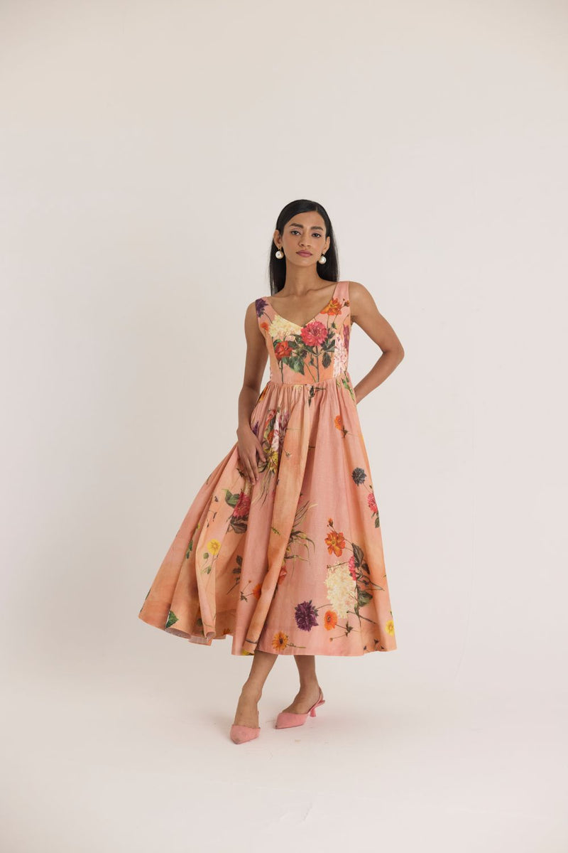 BUTTERCUP DRESS cotton by Yam in peach color for women in Singapore