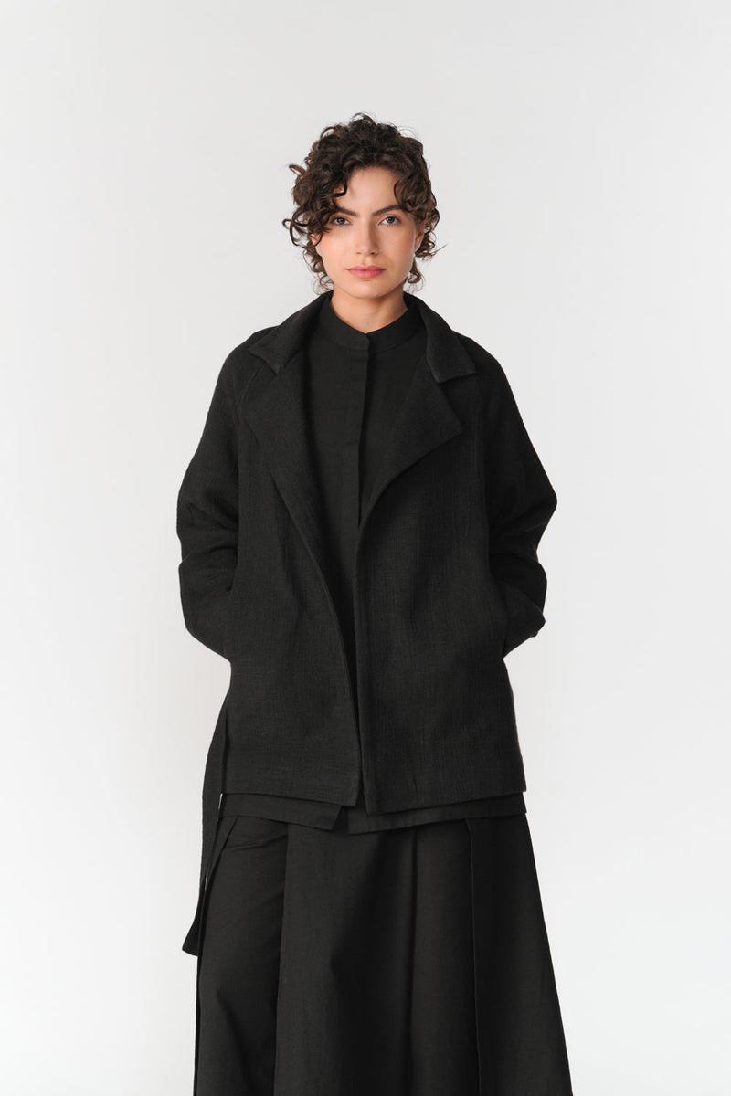 Chenille Short Overcoat jacket/overlay by Turn Black in black for women in Singapore