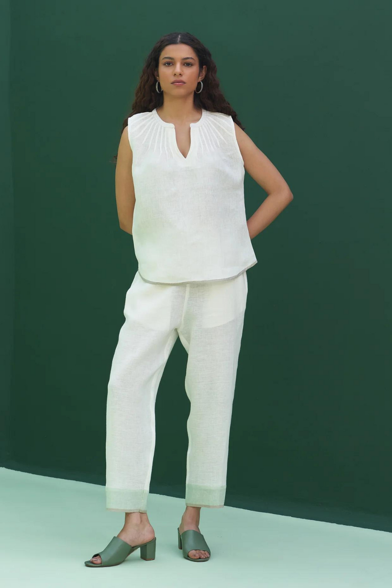 Emi Border Linen Top
- Ivory linen by Manan in ivory color for women in Singapore