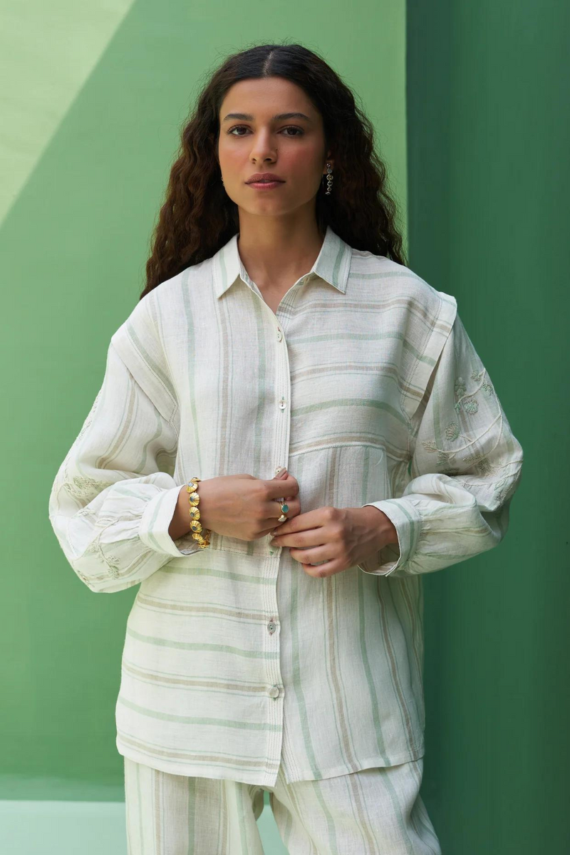 Akra Striped Linen Co-ord Set
- Mint linen by Manan in mint color for women in Singapore