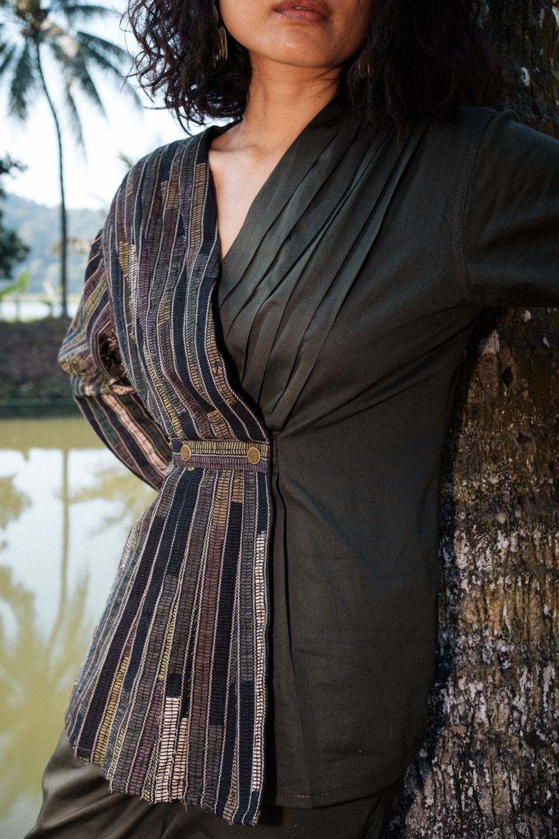 Upcycled Florence Top - Green cotton by The Terra Tribe in green color for women in Singapore