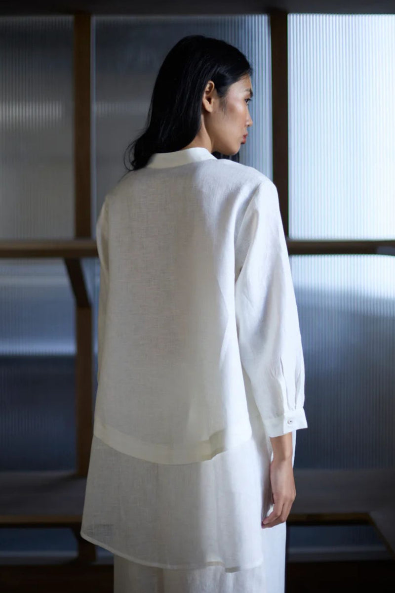 Anaya Linen A-Line Shirt - Ivory linen by Manan in white color for women in Singapore